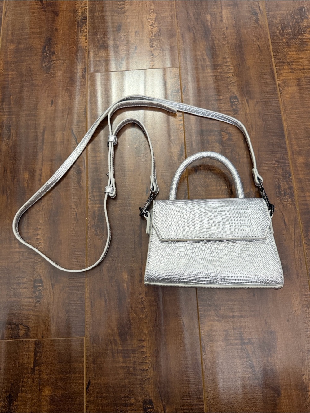 Metallic Silver Mini Top-Handle Crossbody Bag